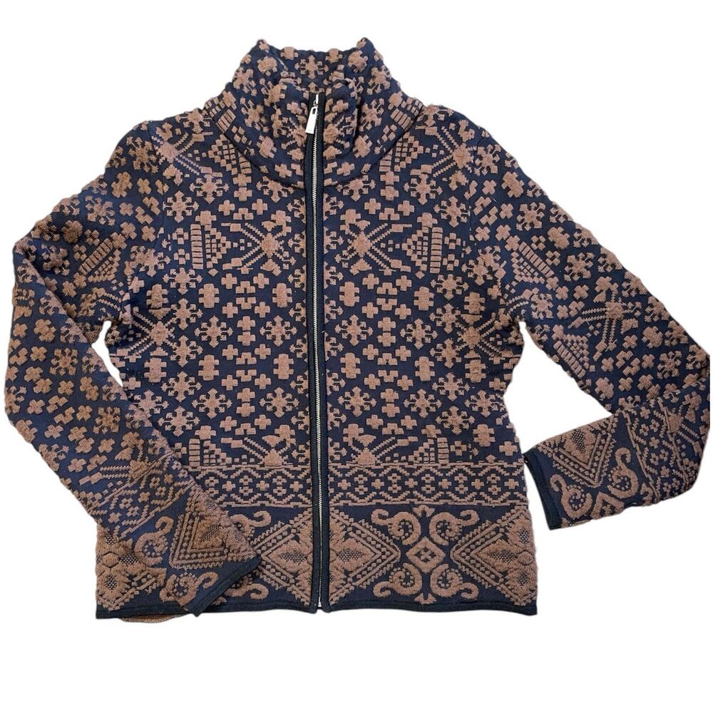 Women's Patterned Cardigan Sweater - black and Tan
